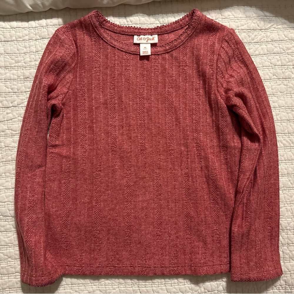 Cat & Jack Dusty Rose Ribbed Long Sleeve Top